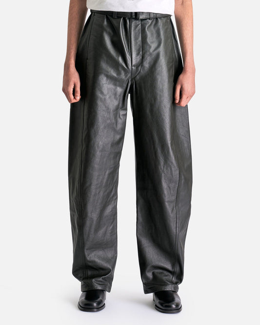 LEMAIRE Men's Pants Leather Belted Twisted Pants in Dark Espresso