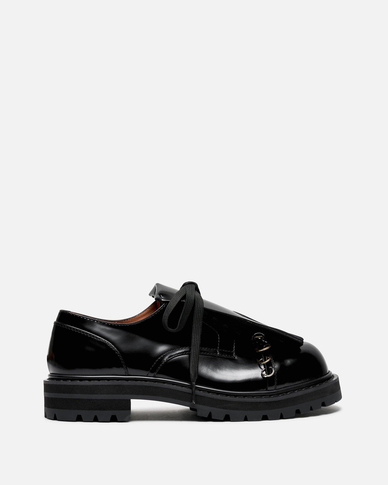 Leather Dada Derby Shoe with Maxi Fringe in Black