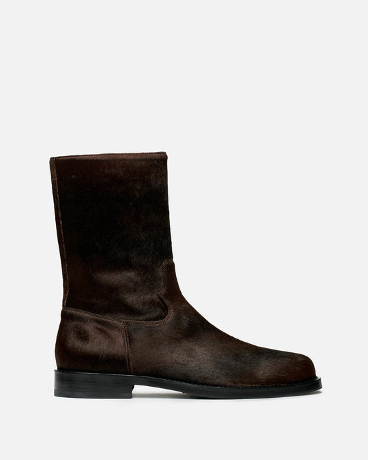 Dries Van Noten Men's Boots Leather-Trimmed Calf Hair Boot in Dark Brown