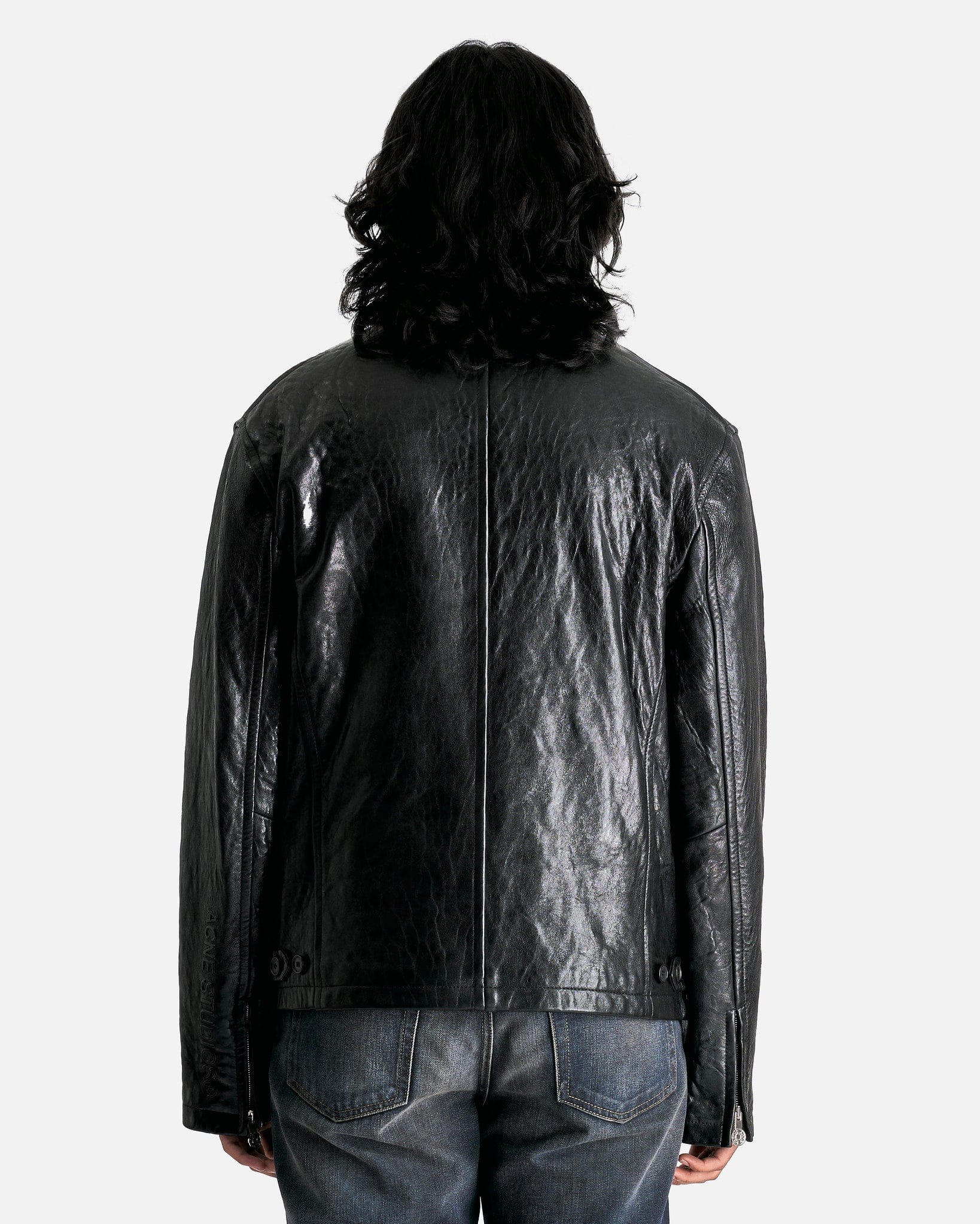 Acne Studios Men's Jackets Leather Zip Up Jacket in Black