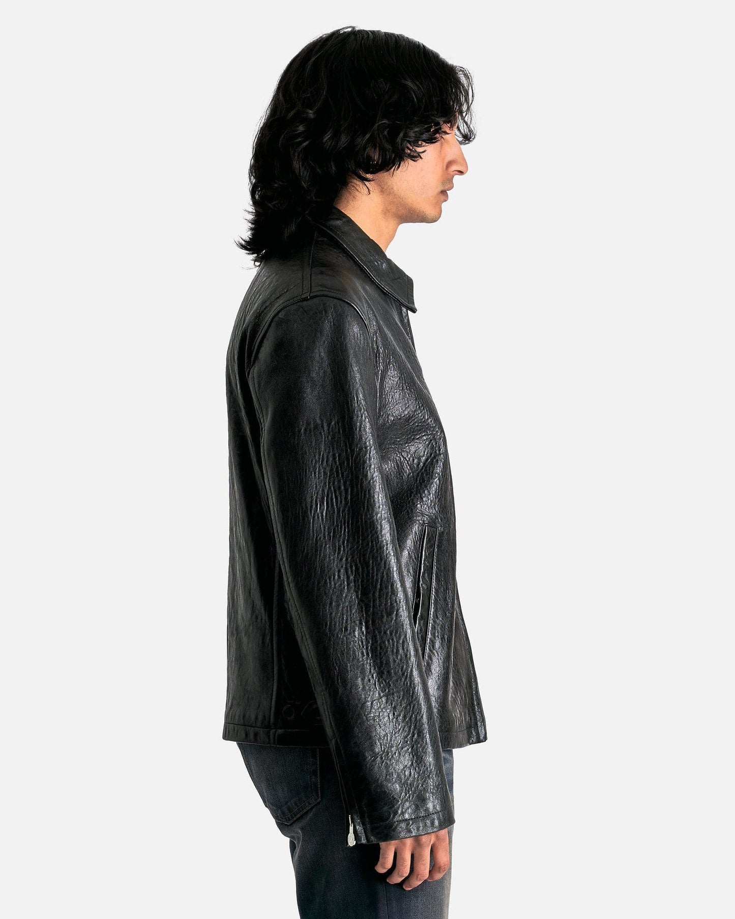 Acne Studios Men's Jackets Leather Zip Up Jacket in Black