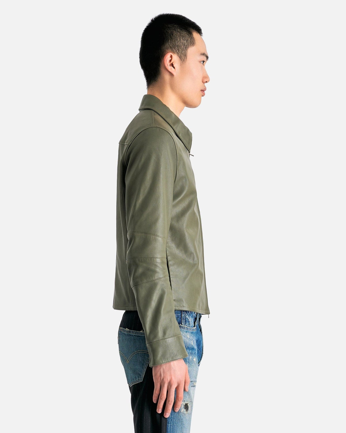 Acne Studios Men's Jackets Leather Zip-Up Jacket in Dusty Green