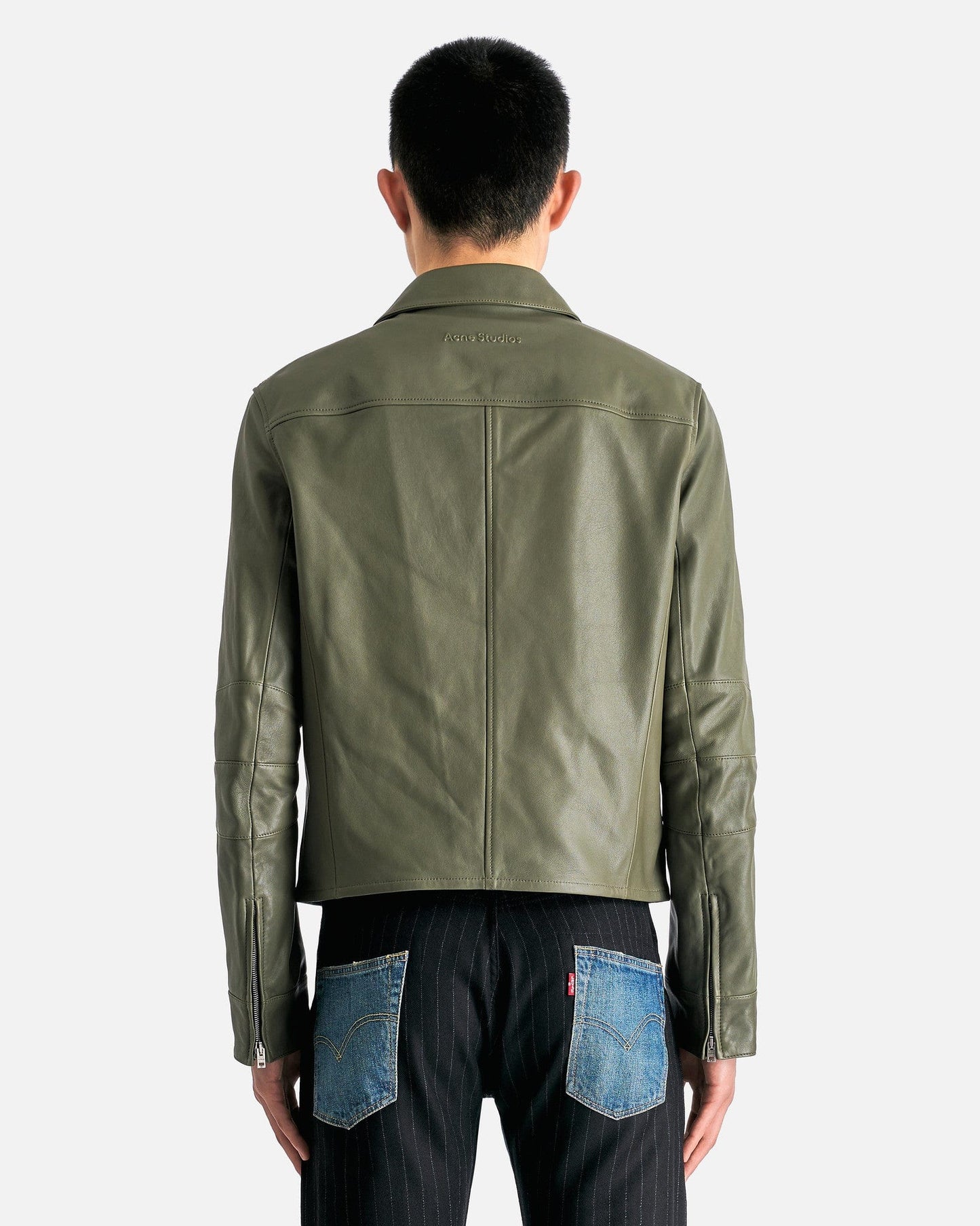 Acne Studios Men's Jackets Leather Zip-Up Jacket in Dusty Green