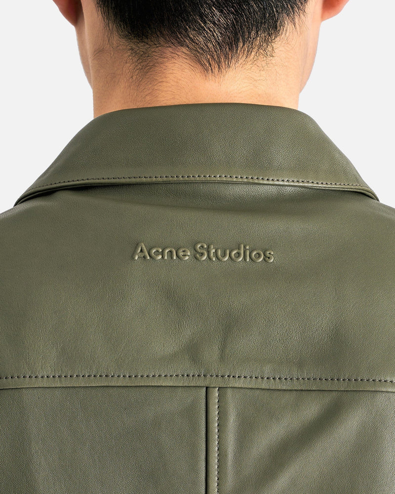 Acne Studios Men's Jackets Leather Zip-Up Jacket in Dusty Green