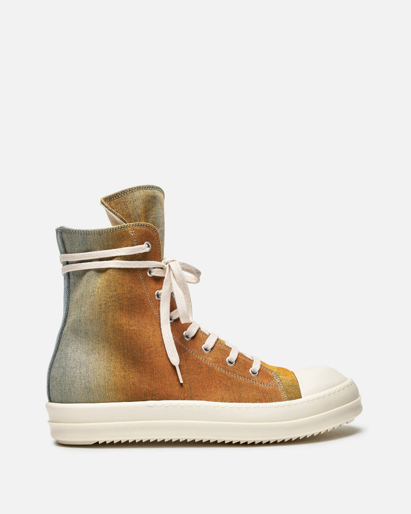 Rick Owens DRKSHDW Men's Sneakers Lido Dyed Denim Ramones in Sky/Orange Degrade/Milk/Milk