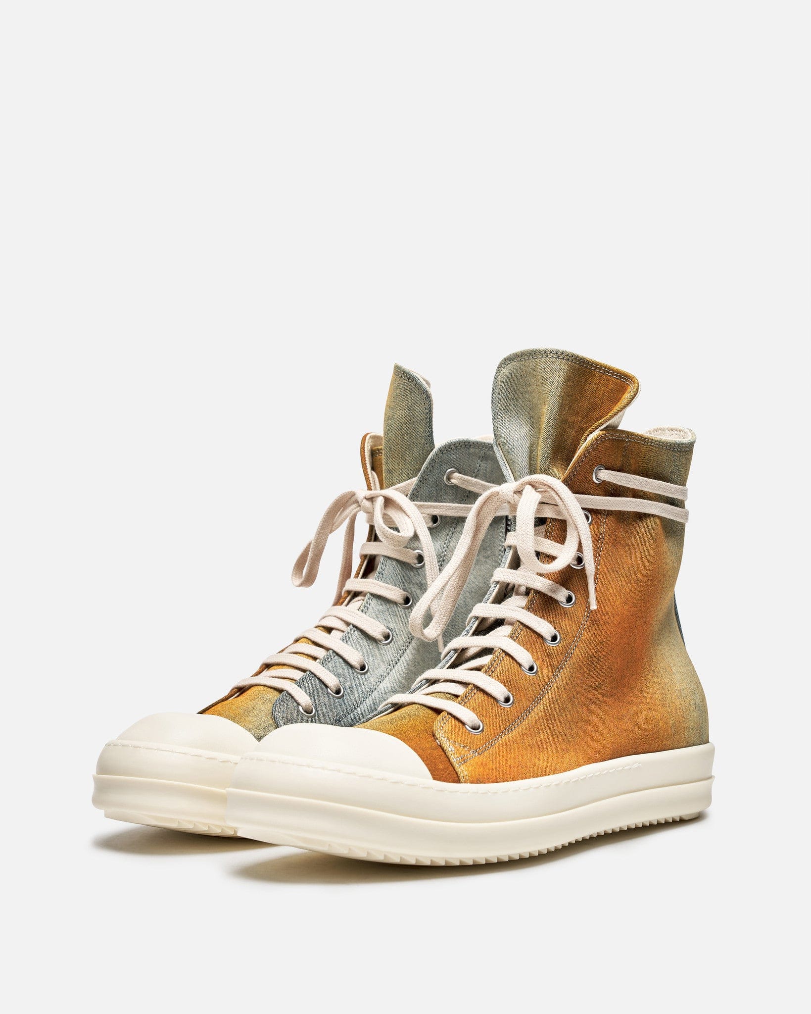 Rick Owens DRKSHDW Men's Sneakers Lido Dyed Denim Ramones in Sky/Orange Degrade/Milk/Milk