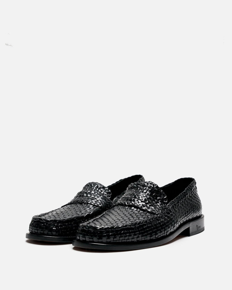 Marni Men's Shoes Light Woven Leather Loom Moccasin in Black