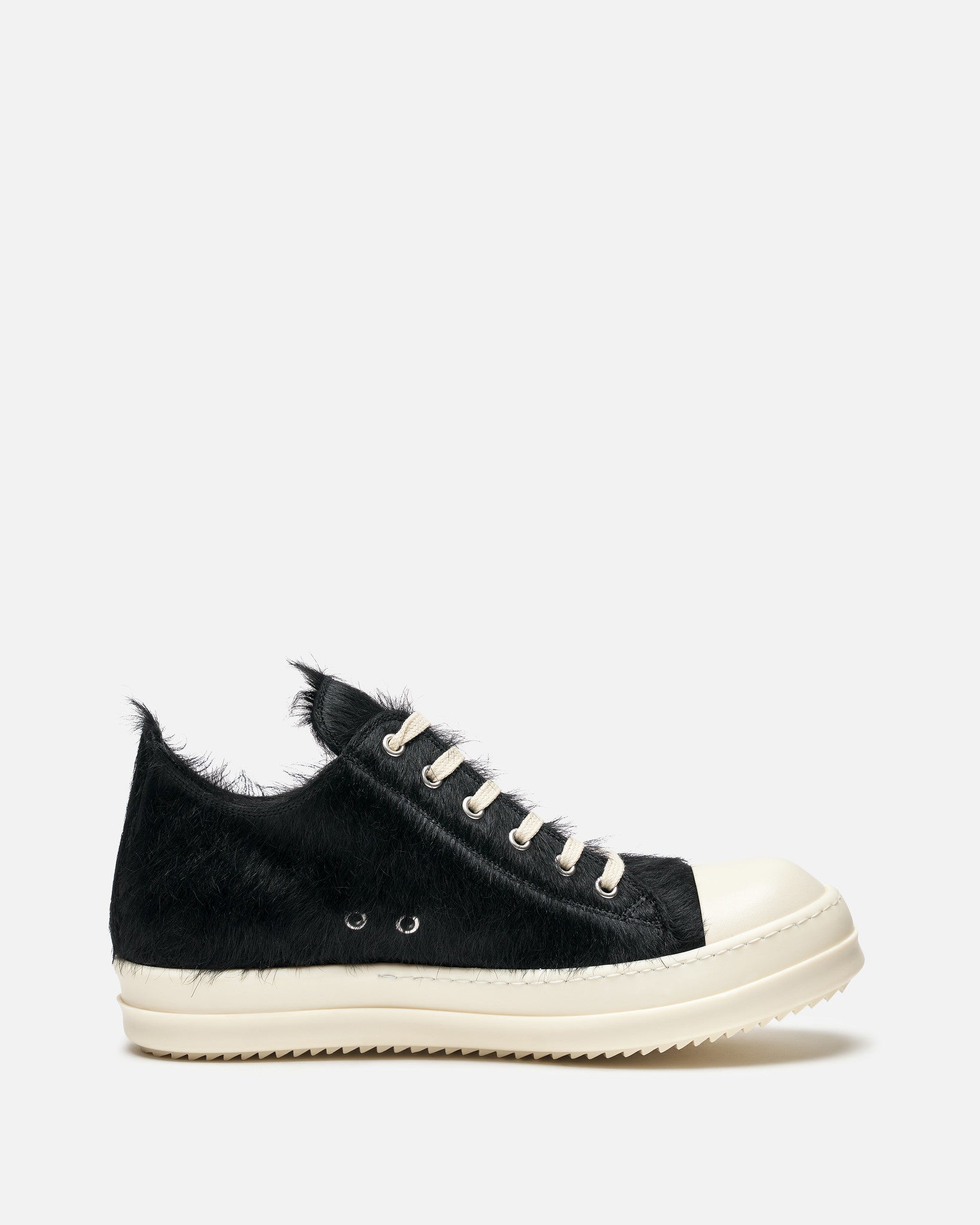 Rick Owens Men's Sneakers Long Hair Low Ramones in Black/Milk