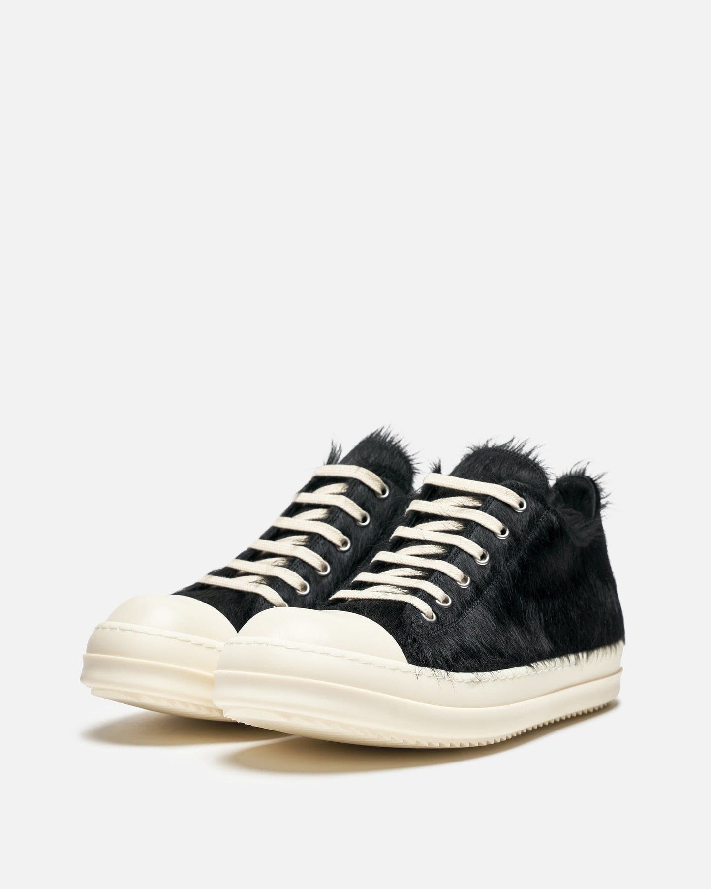 Rick Owens Men's Sneakers Long Hair Low Ramones in Black/Milk