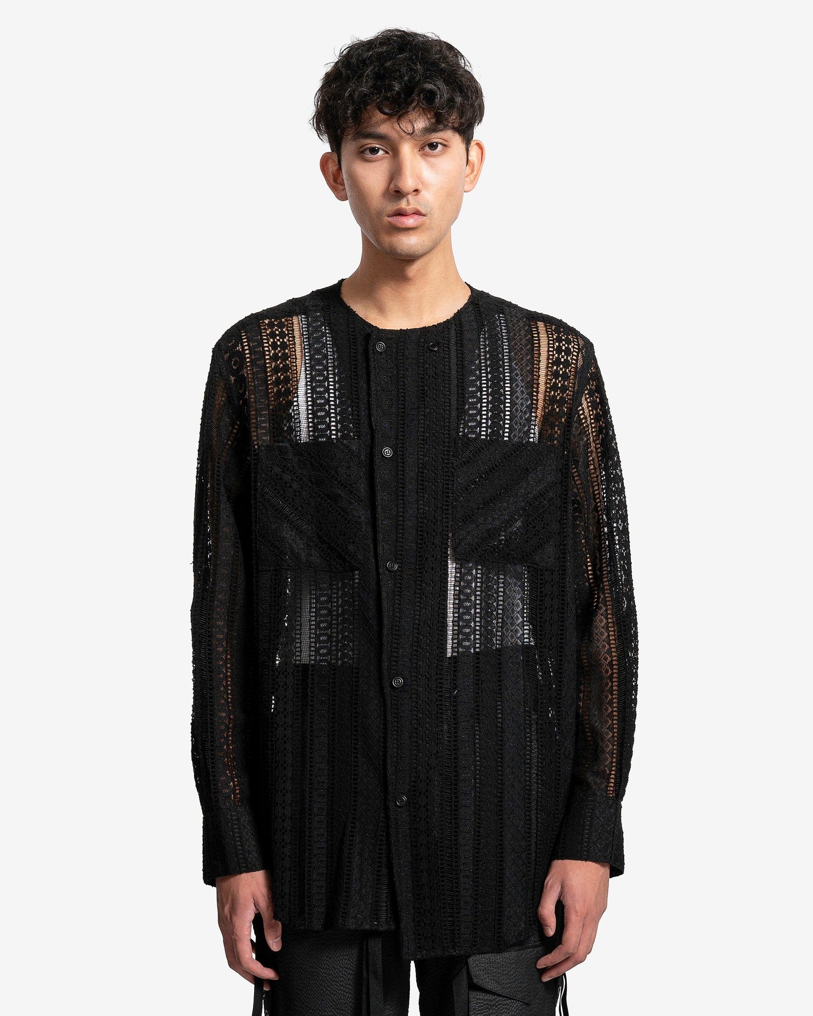 Lunar Sheer Collarless Shirt in Black – SVRN