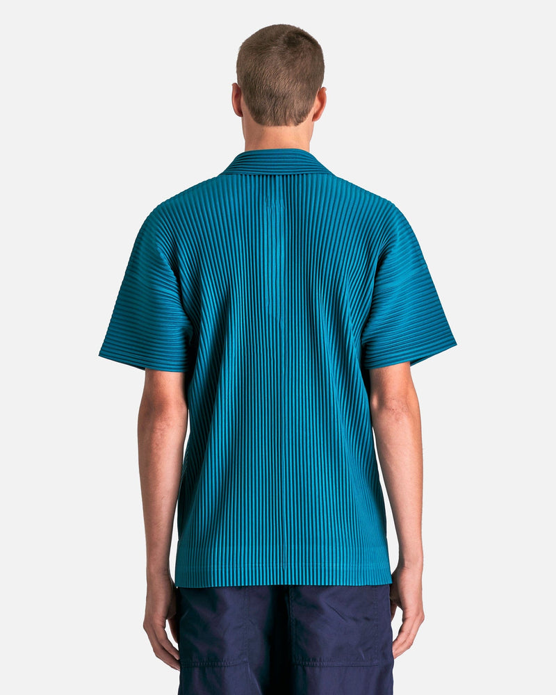 Homme Plissé Issey Miyake Men's Shirts MC May Polo Shirt in Teal Green