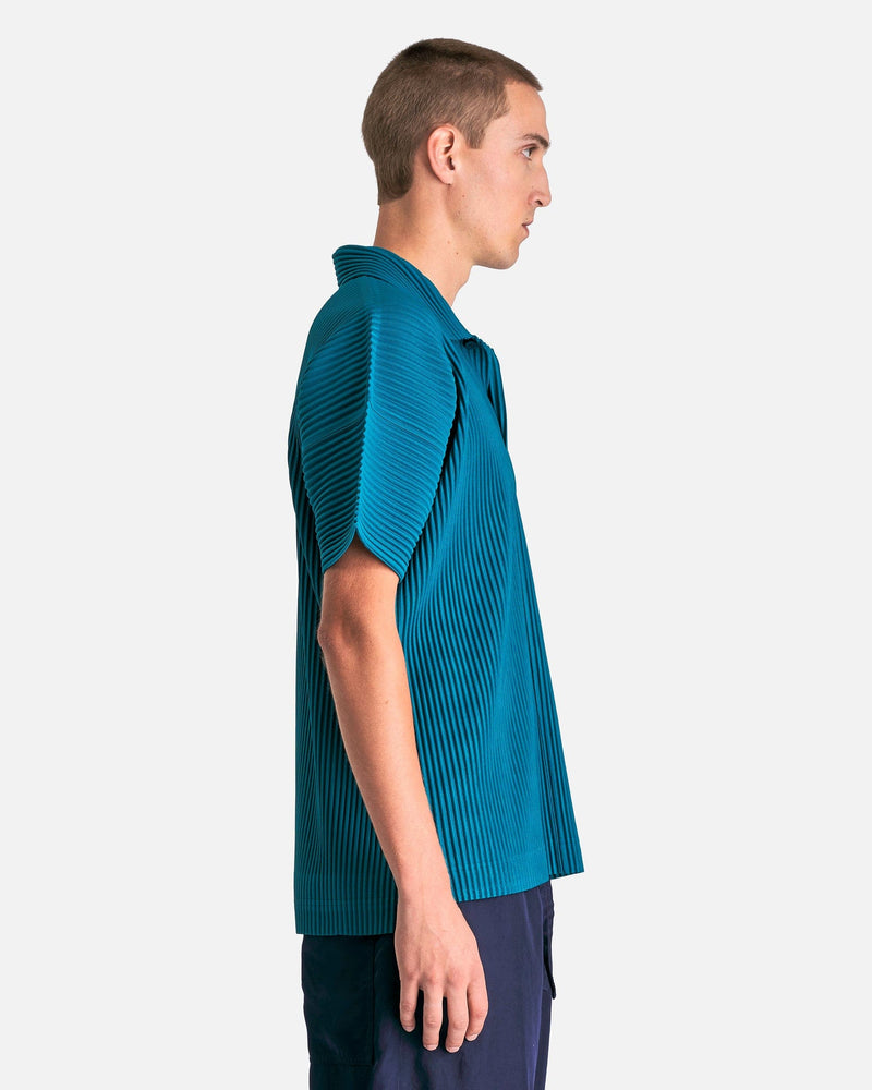 Homme Plissé Issey Miyake Men's Shirts MC May Polo Shirt in Teal Green