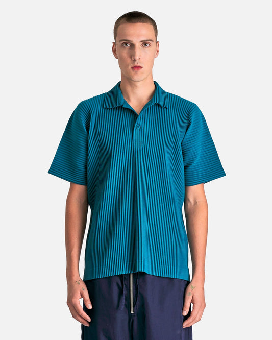 Homme Plissé Issey Miyake Men's Shirts MC May Polo Shirt in Teal Green