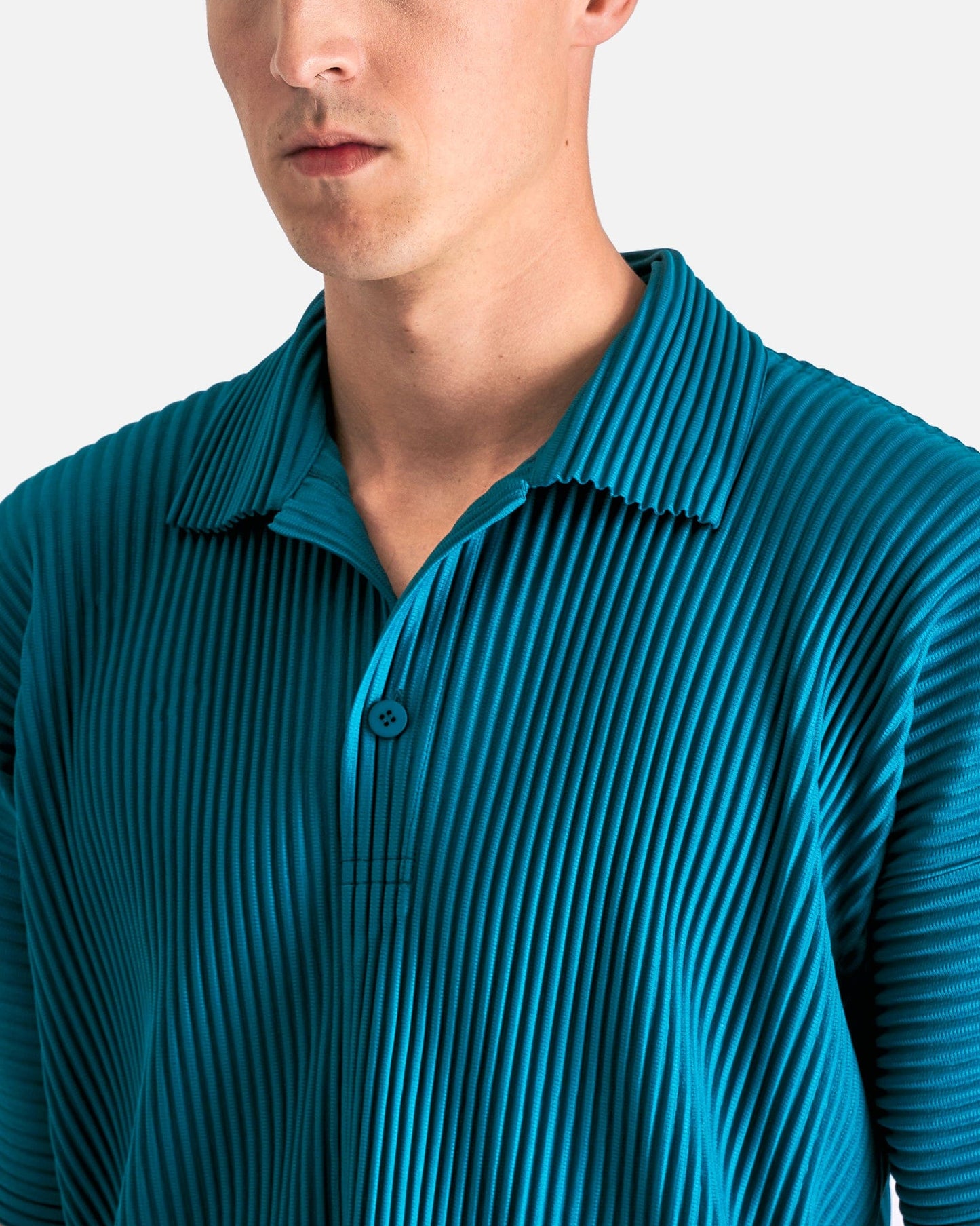 Homme Plissé Issey Miyake Men's Shirts MC May Polo Shirt in Teal Green