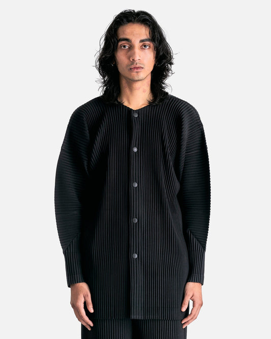 Homme Plissé Issey Miyake Men Sweaters MC October Pleated Cardigan in Black