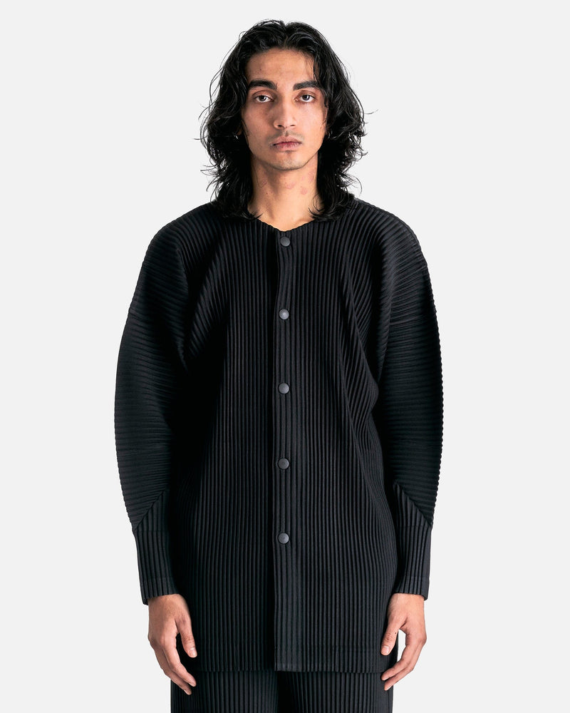 Homme Plissé Issey Miyake Men Sweaters MC October Pleated Cardigan in Black