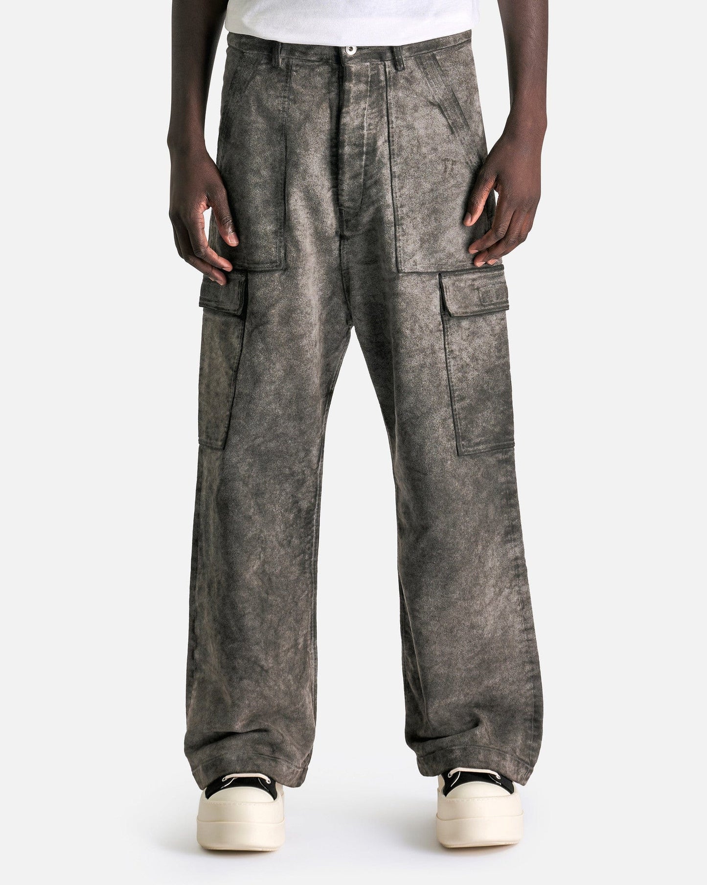 Rick Owens DRKSHDW Men's Pants Moleskin Cargo Trousers in Dust