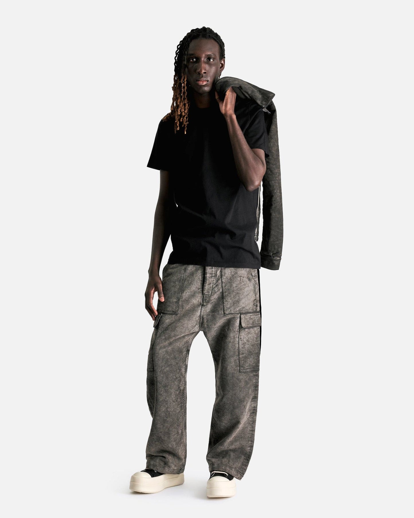 Rick Owens DRKSHDW Men's Pants Moleskin Cargo Trousers in Dust