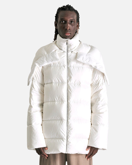 Rick Owens Men's Coat Moncler Hooded Cyclopic Coat in Milk