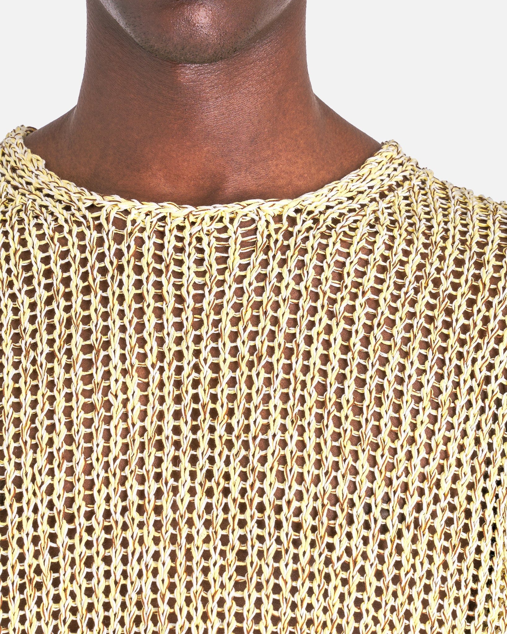 Mouline Open Cotton Knit T-Shirt in Yellow/Brown