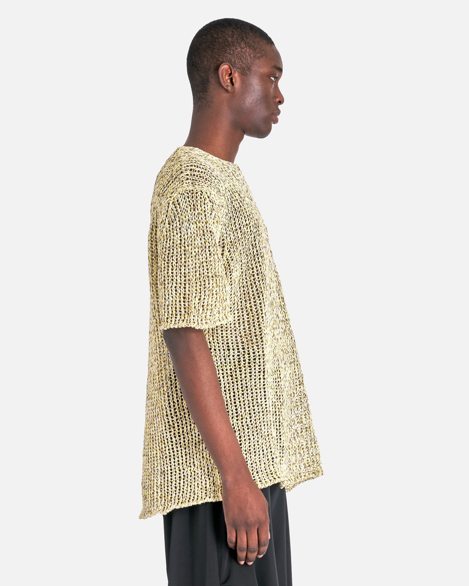 Mouline Open Cotton Knit T-Shirt in Yellow/Brown