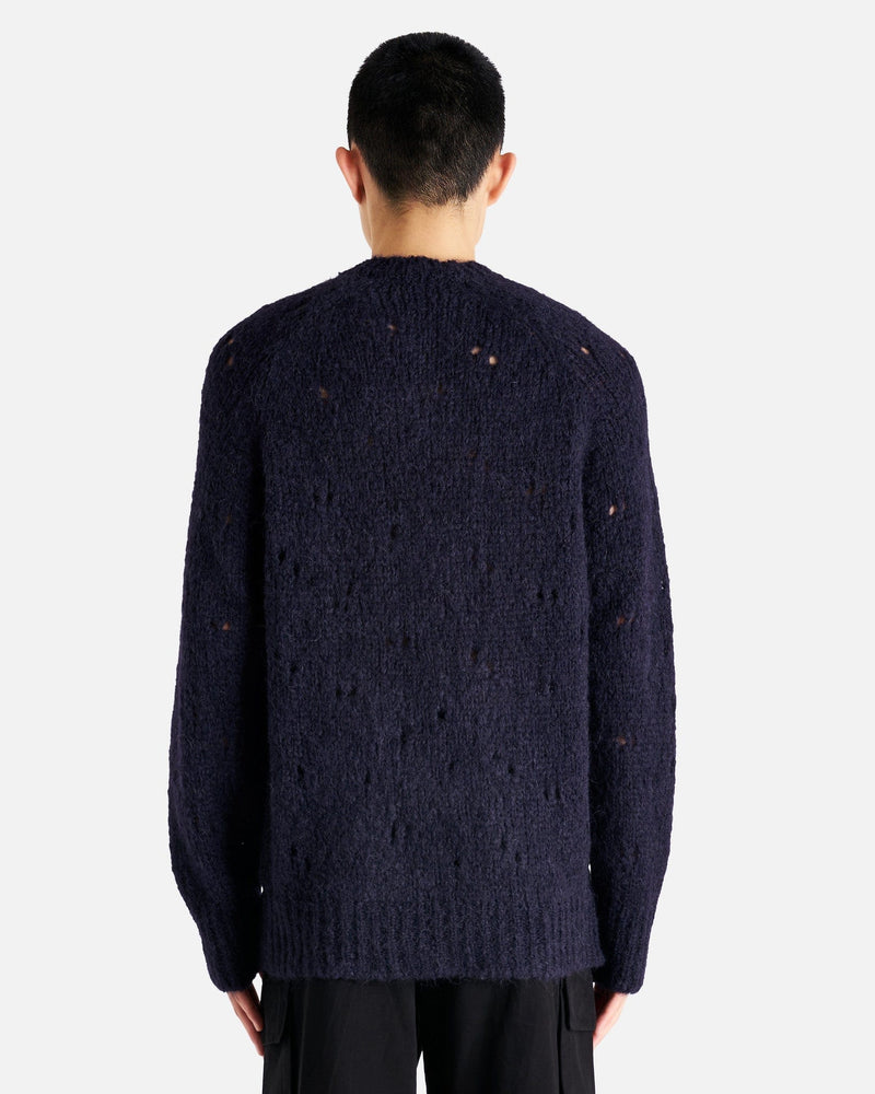 Our Legacy Men Sweaters Needle Drop Raglan in Navy Fuzzy Mohpaca