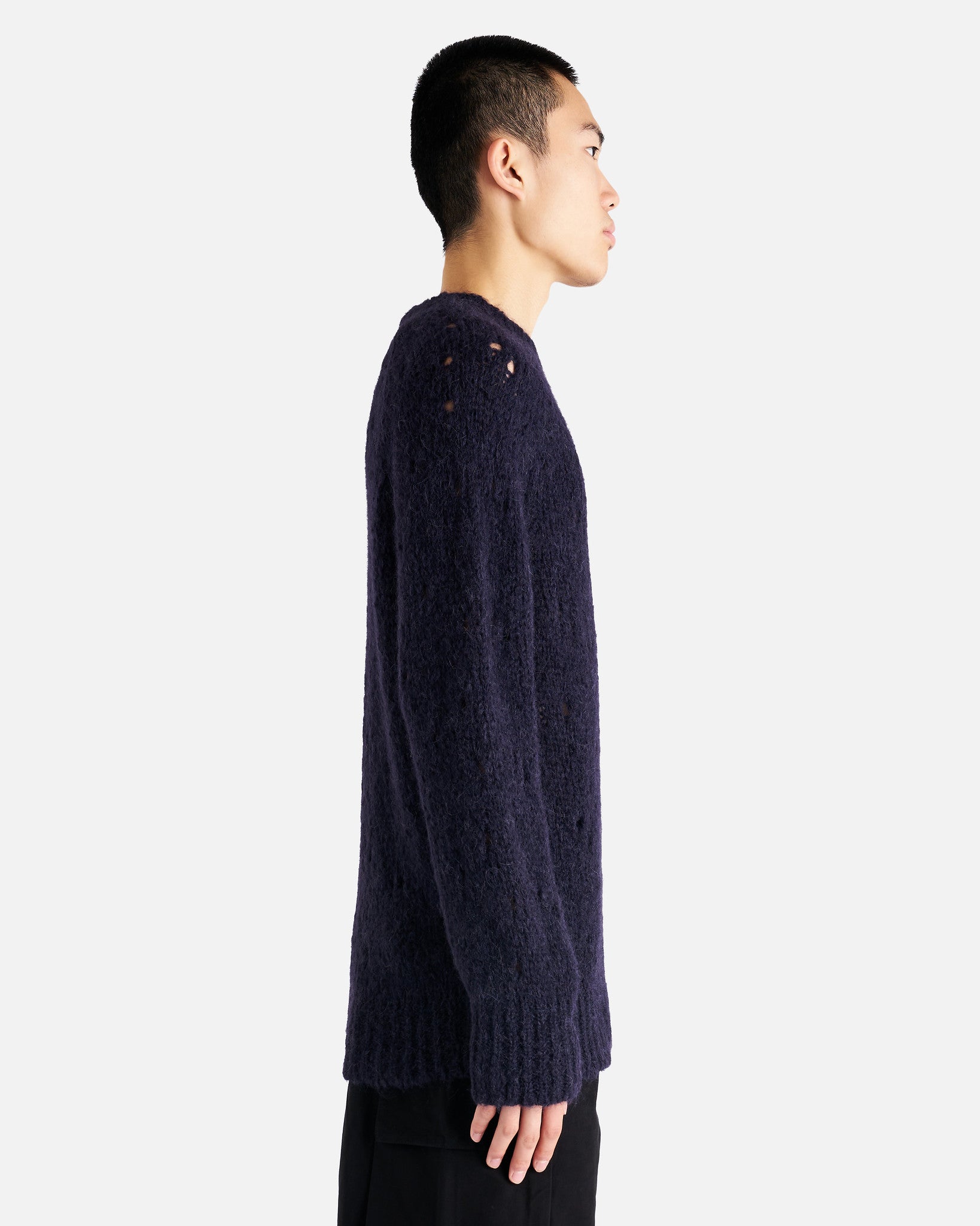 Our Legacy Men Sweaters Needle Drop Raglan in Navy Fuzzy Mohpaca