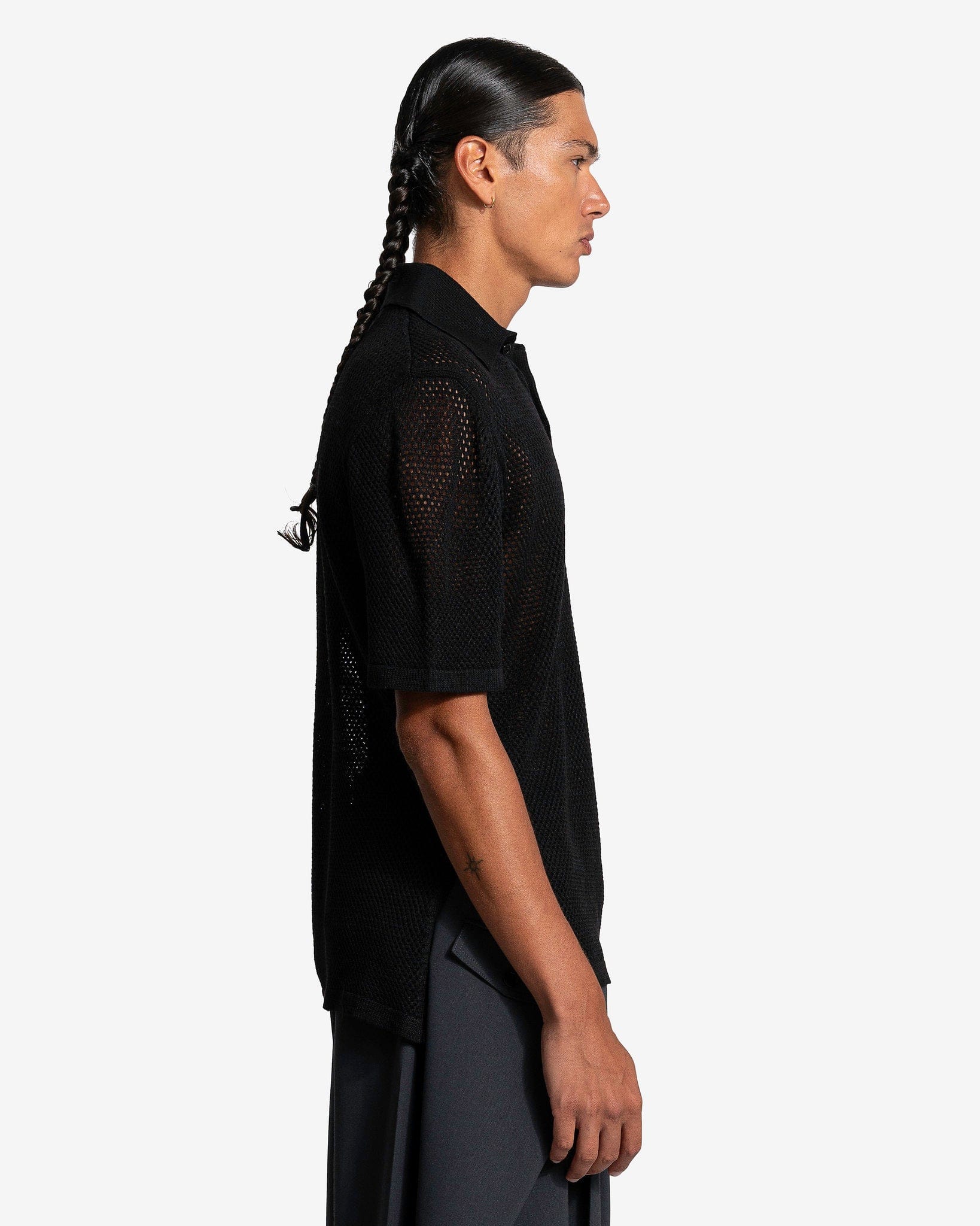 LU'U DAN Men's Shirts Net Knit Polo in Black