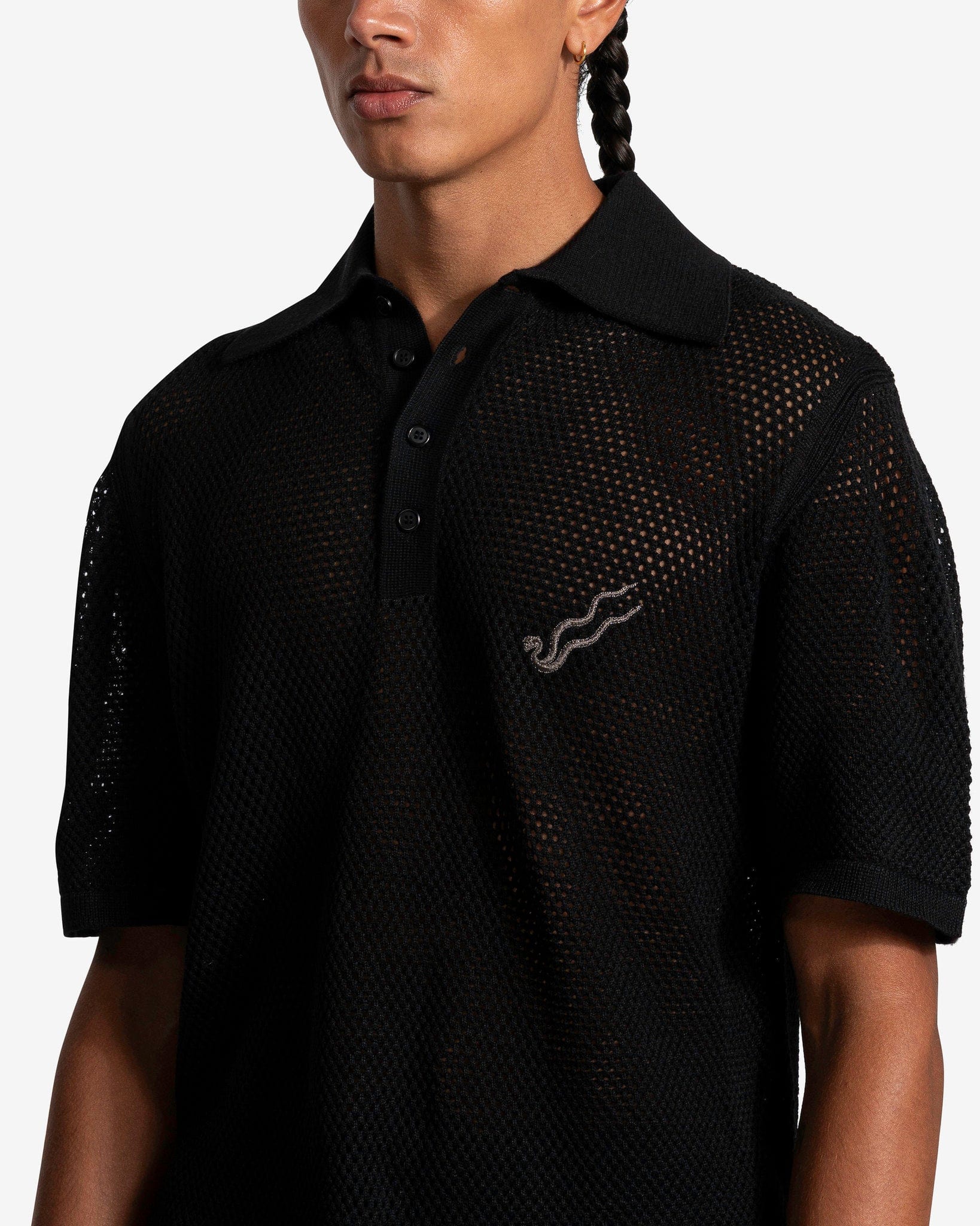 Net Knit Polo in Black