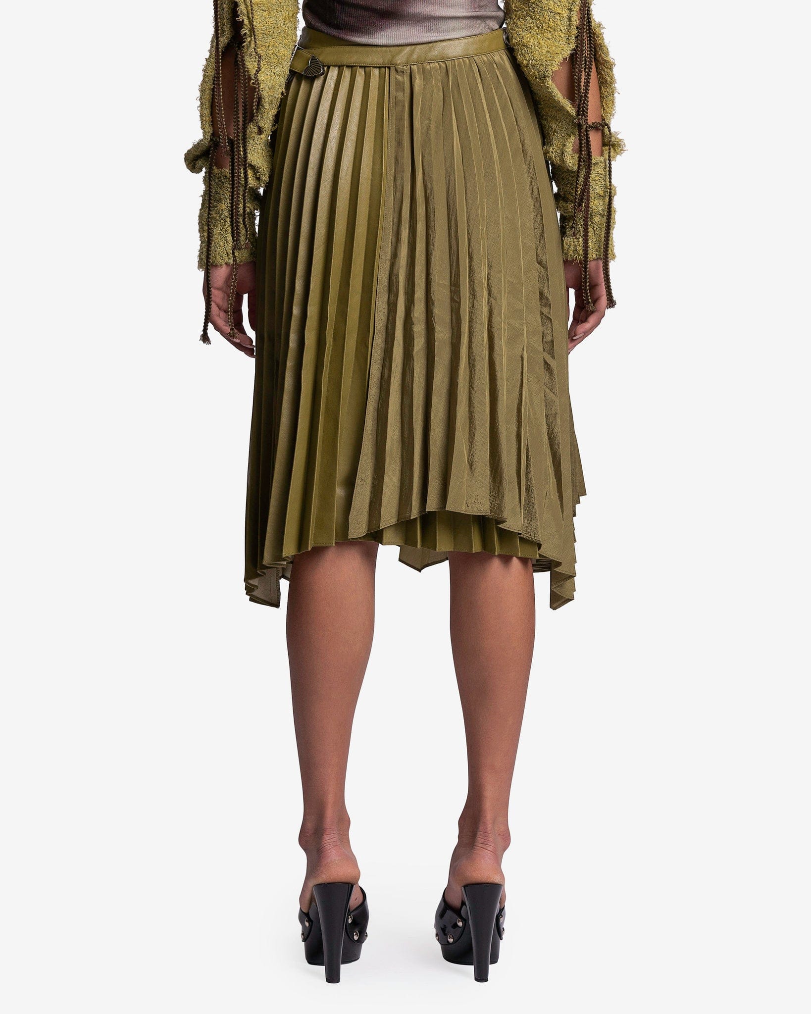 Nicola Double Pleats Skirts in Khaki