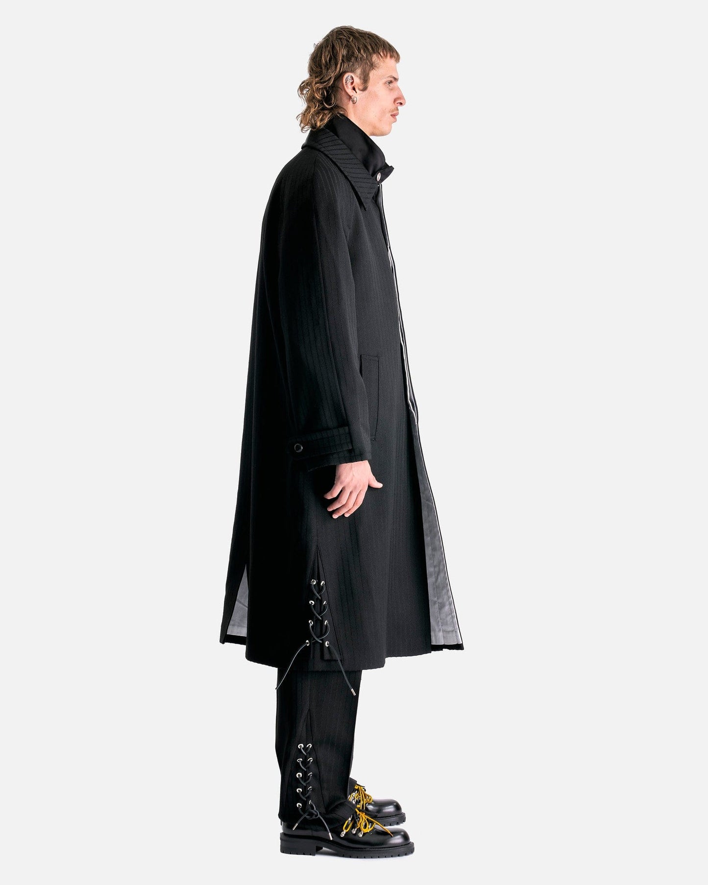 NAMACHEKO Men's Coat Nuku Overcoat in Black Stripe