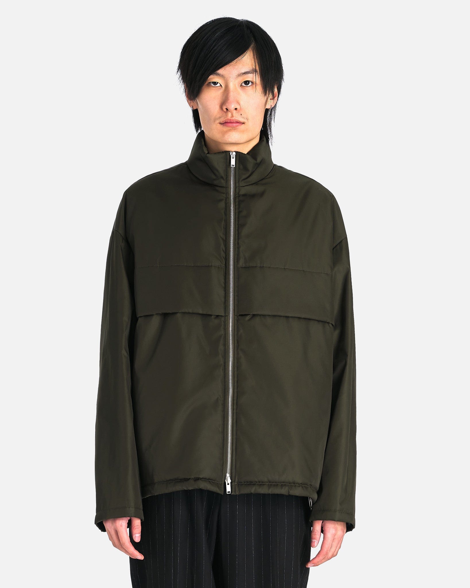 Nylon Twill Stand Collar Blouson in Dark Green