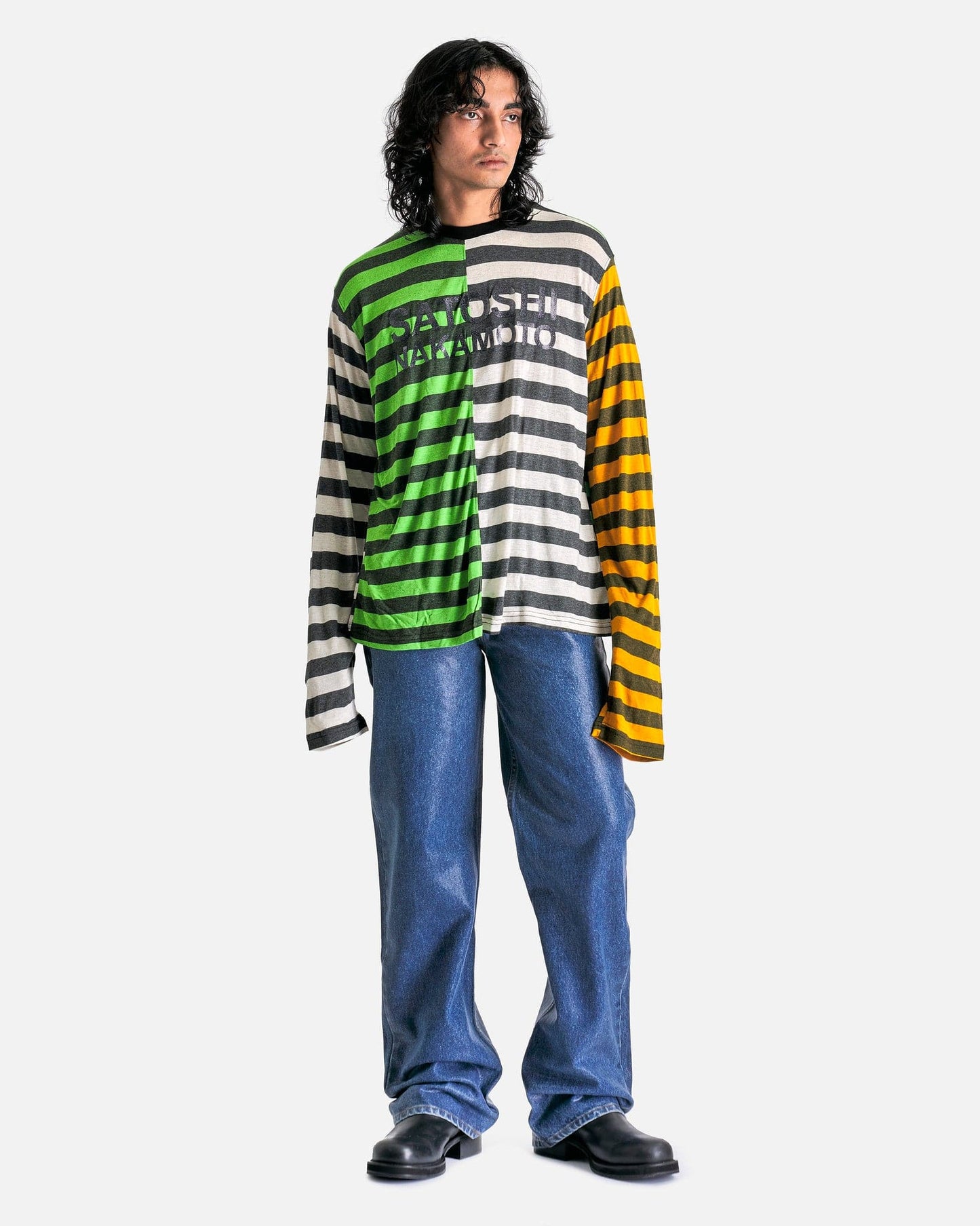 Satoshi Nakamoto Men's T-Shirts Offset Stripe Logo Longsleeve in Multicolor Stripe