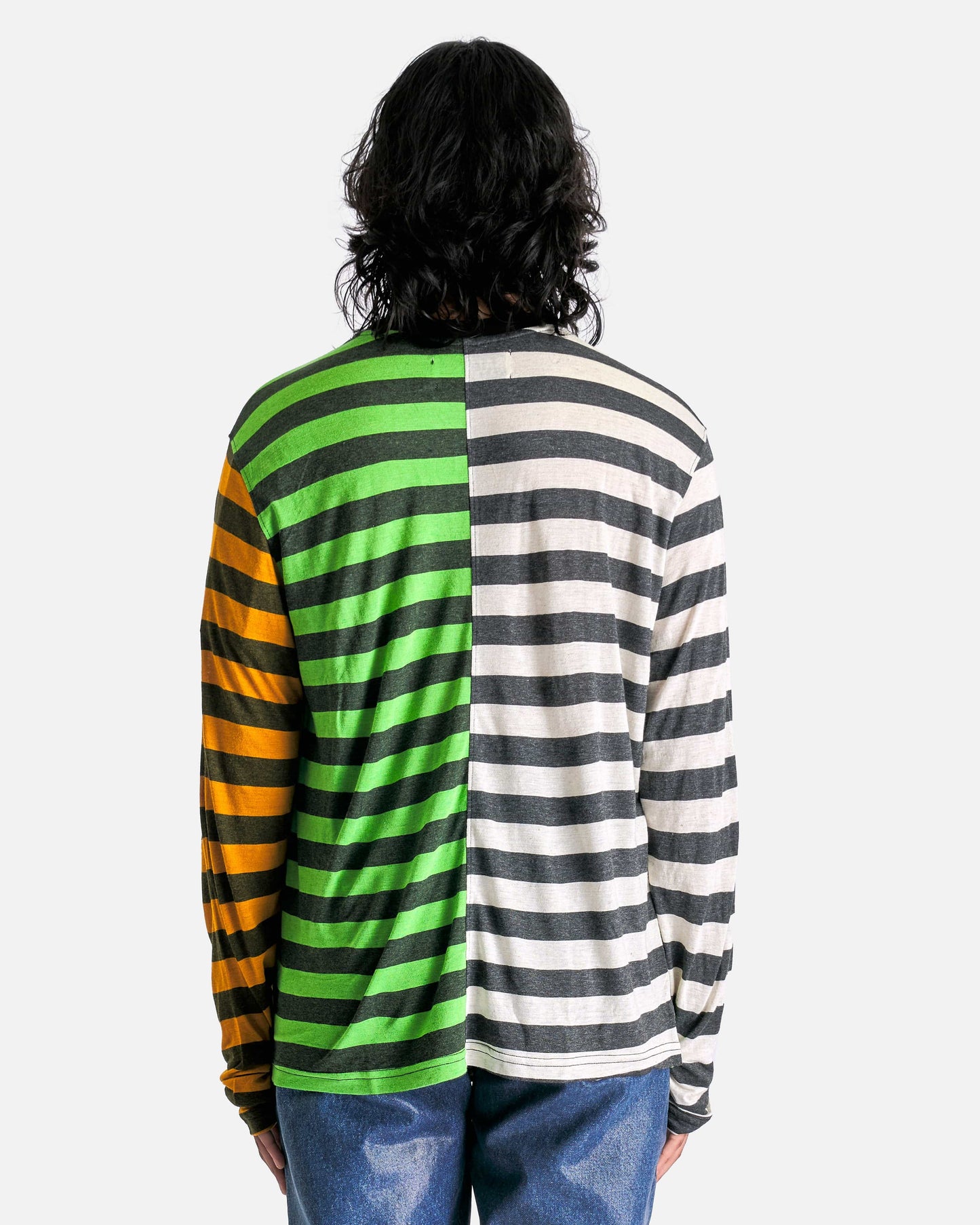 Satoshi Nakamoto Men's T-Shirts Offset Stripe Logo Longsleeve in Multicolor Stripe