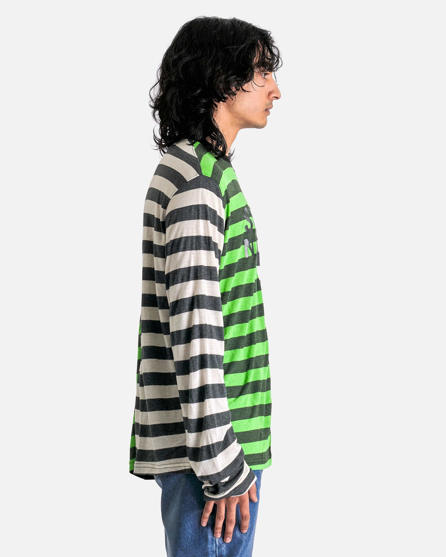 Satoshi Nakamoto Men's T-Shirts Offset Stripe Logo Longsleeve in Multicolor Stripe