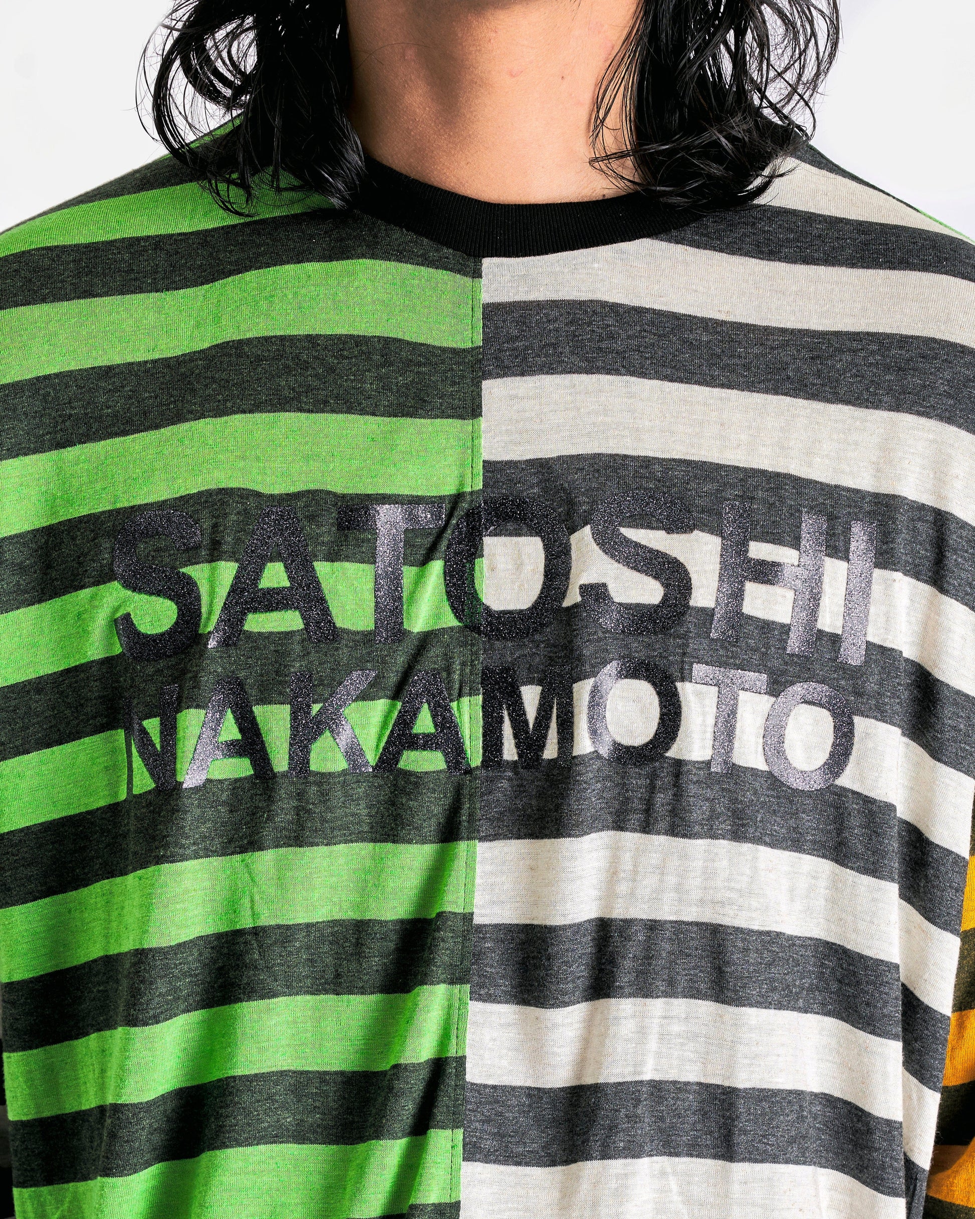 Satoshi Nakamoto Men's T-Shirts Offset Stripe Logo Longsleeve in Multicolor Stripe