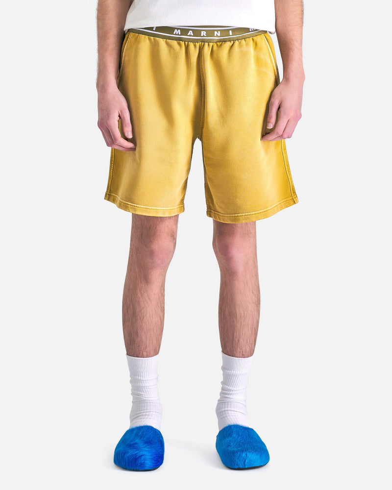 Marni Men's Shorts Overdyed Organic Cotton Trousers in Steppe