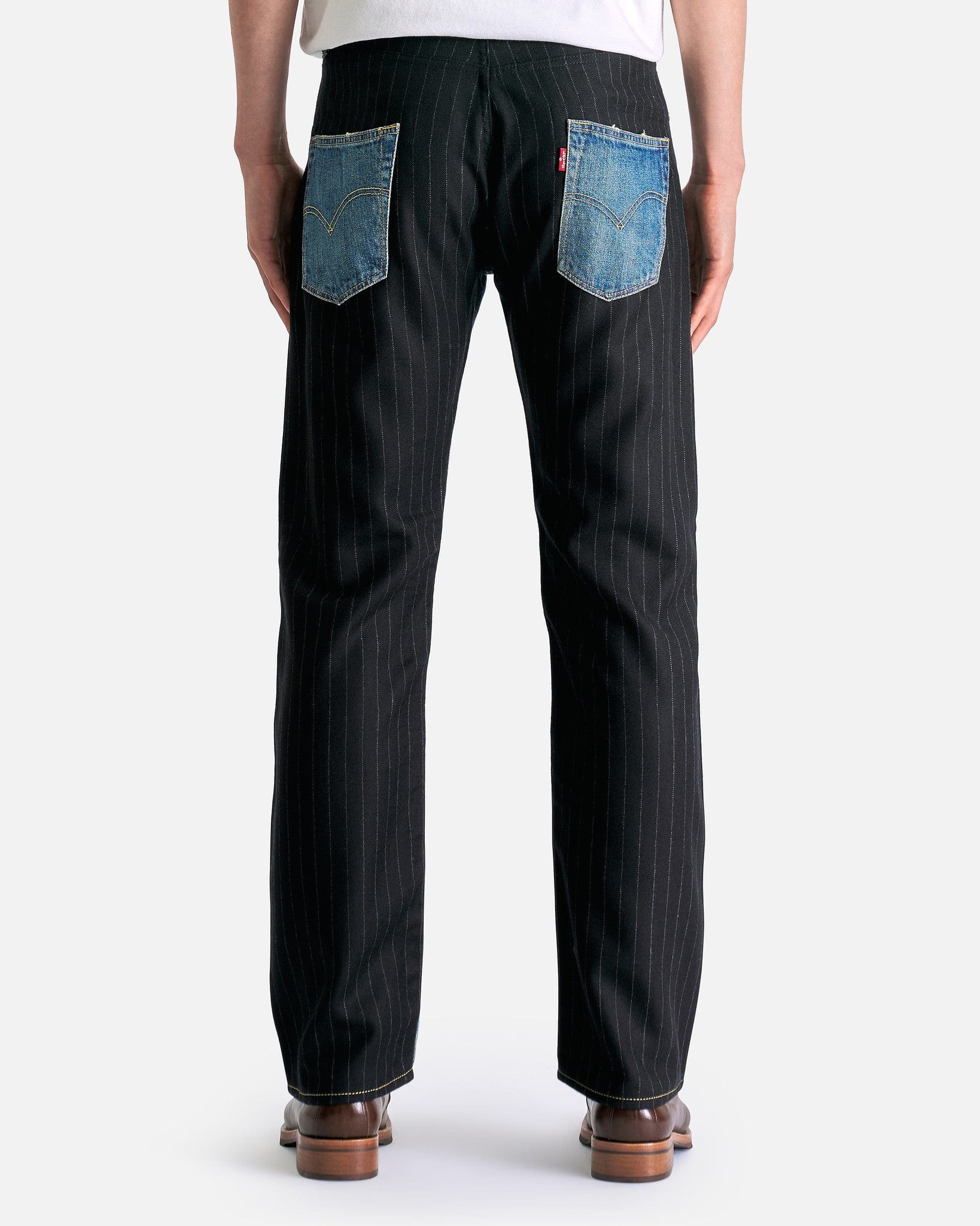 Junya Watanabe Men's Pants Patchwork Denim in Pinstripe Black