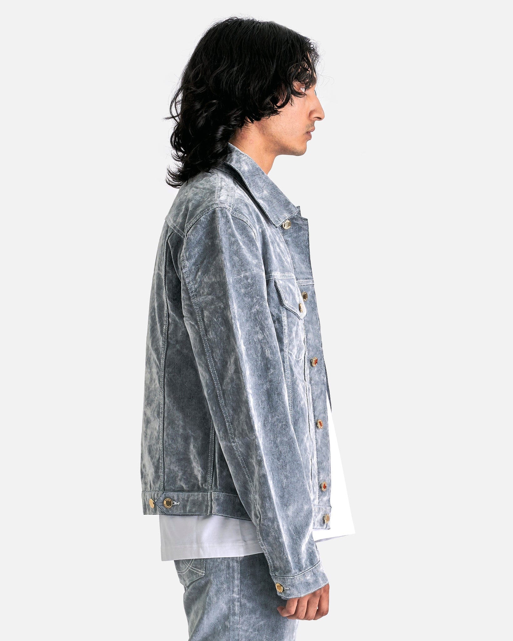 Peach Denim Jacket in Aqua Blue SVRN