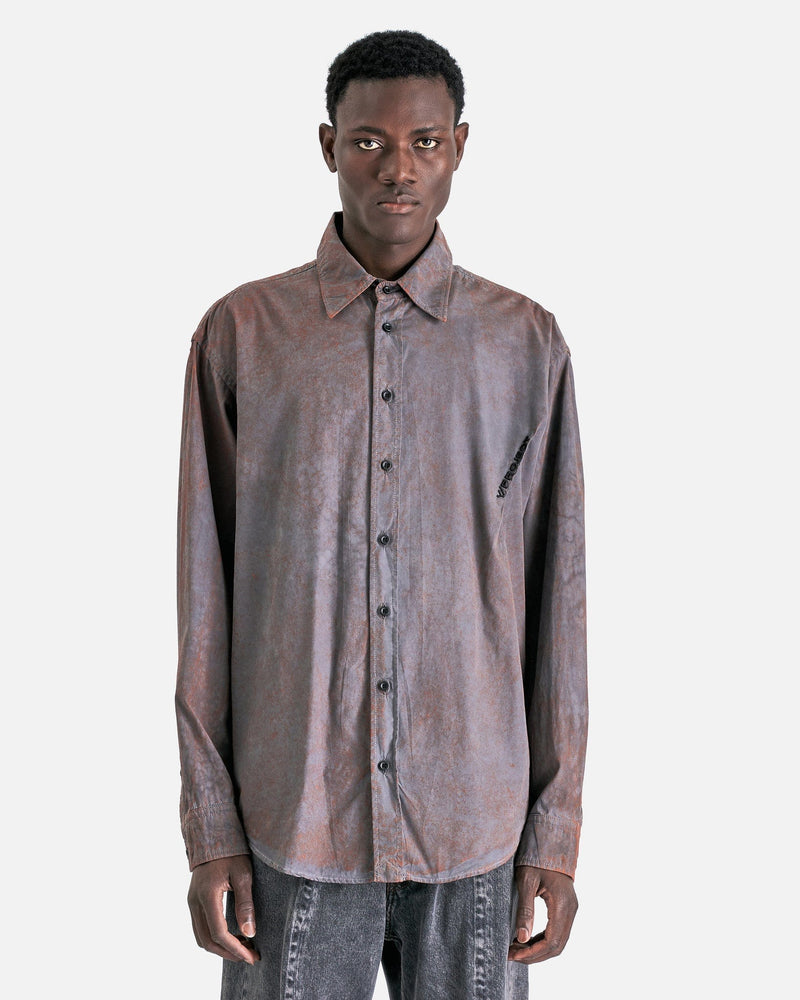 Y/Project Men's Shirts Pinched Logo Overshirt in Rust/Grey