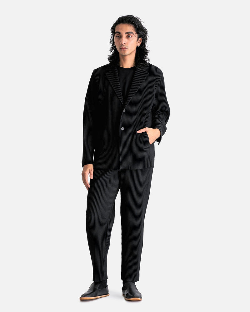 Homme Plissé Issey Miyake Men's Jackets Pleated Single Breasted Jacket in Black