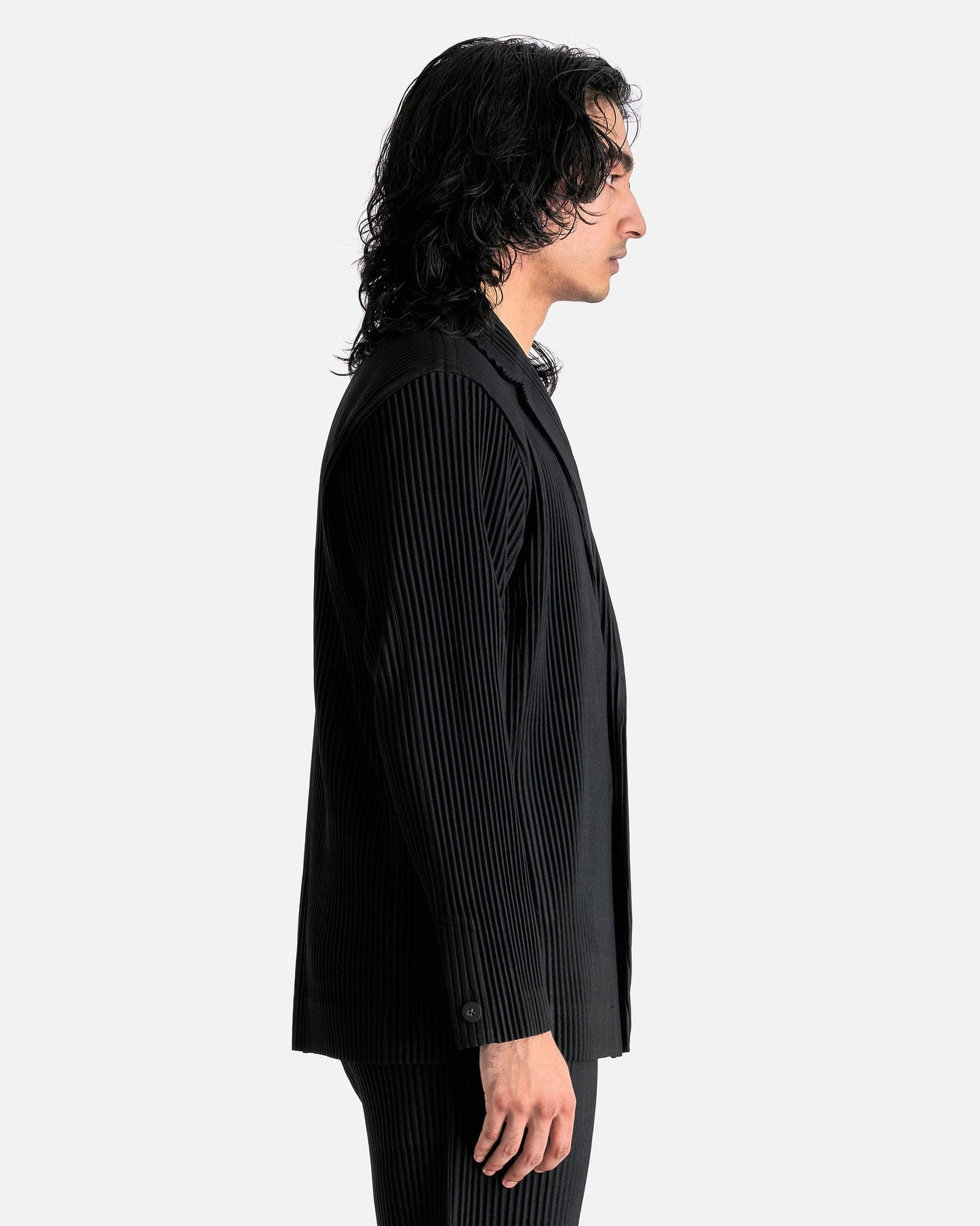 Homme Plissé Issey Miyake Men's Jackets Pleated Single Breasted Jacket in Black