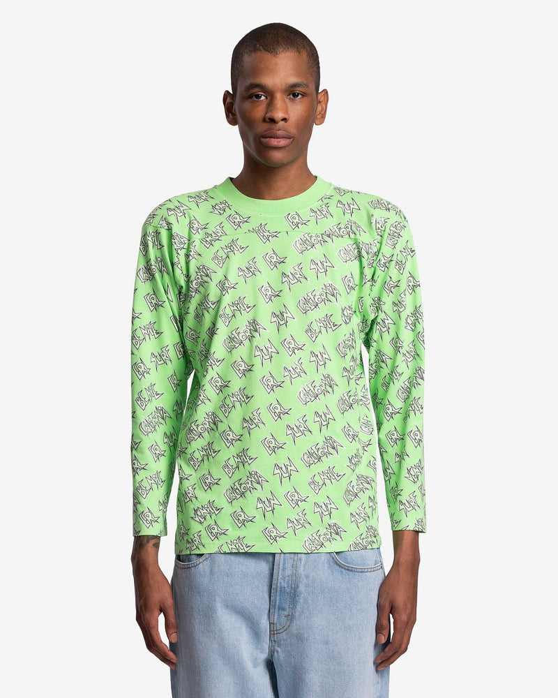 Printed Knit Long Sleeve T-Shirt in Green