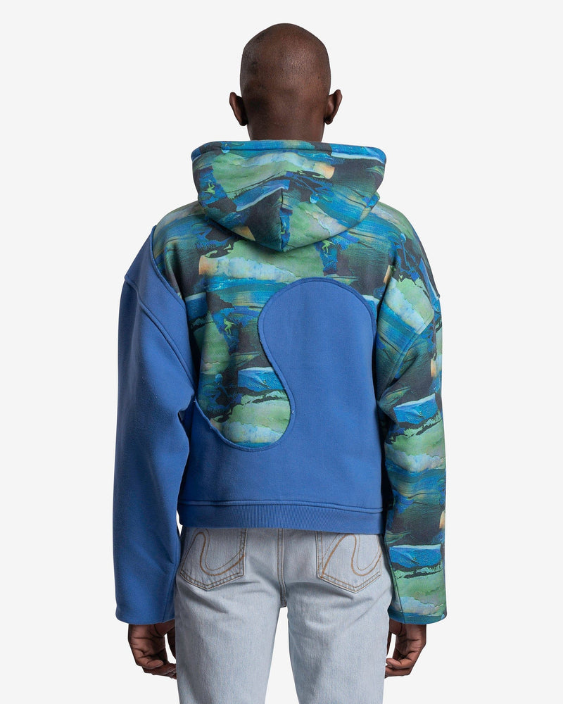 Printed Swirl Fleece Knit Hoodie in Green Sunset