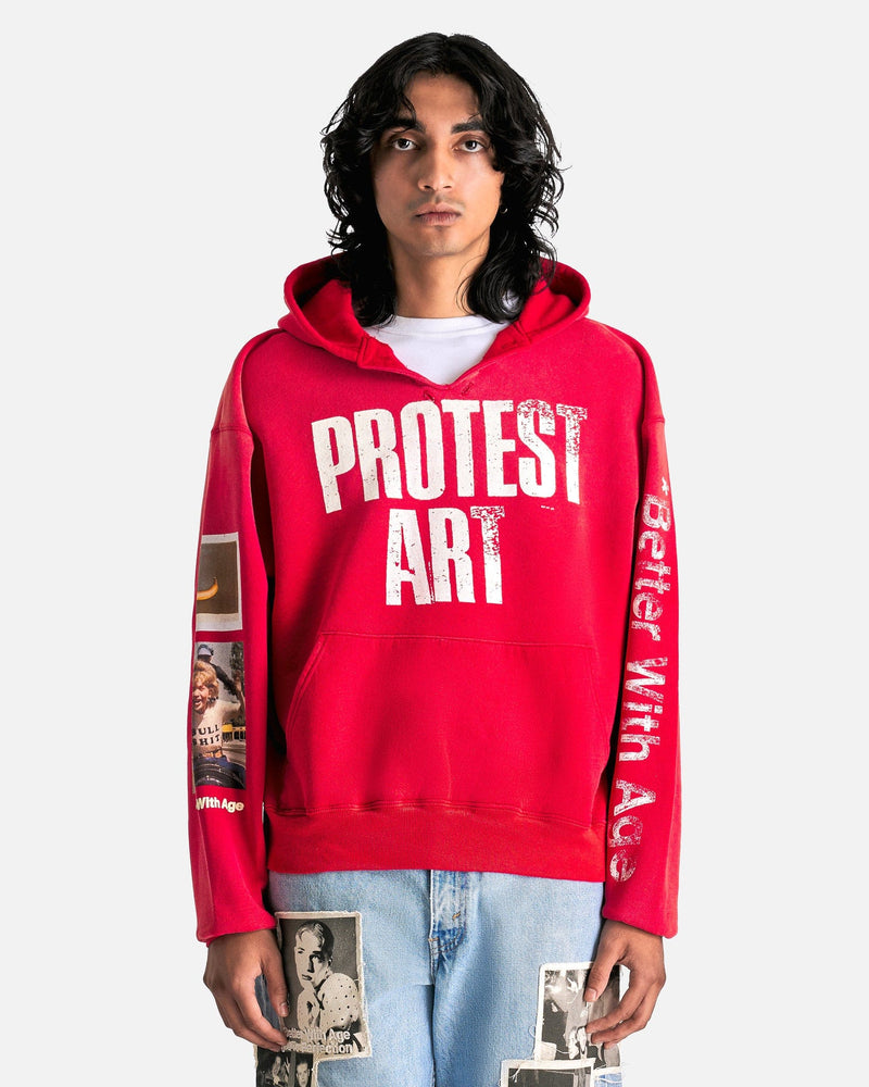 Better With Age Men Sweaters Protest Art Hoodie in Red