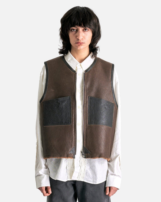 Our Legacy Men's Coat Reversible Shearling Vest in Rustic Grain Brown Shearling