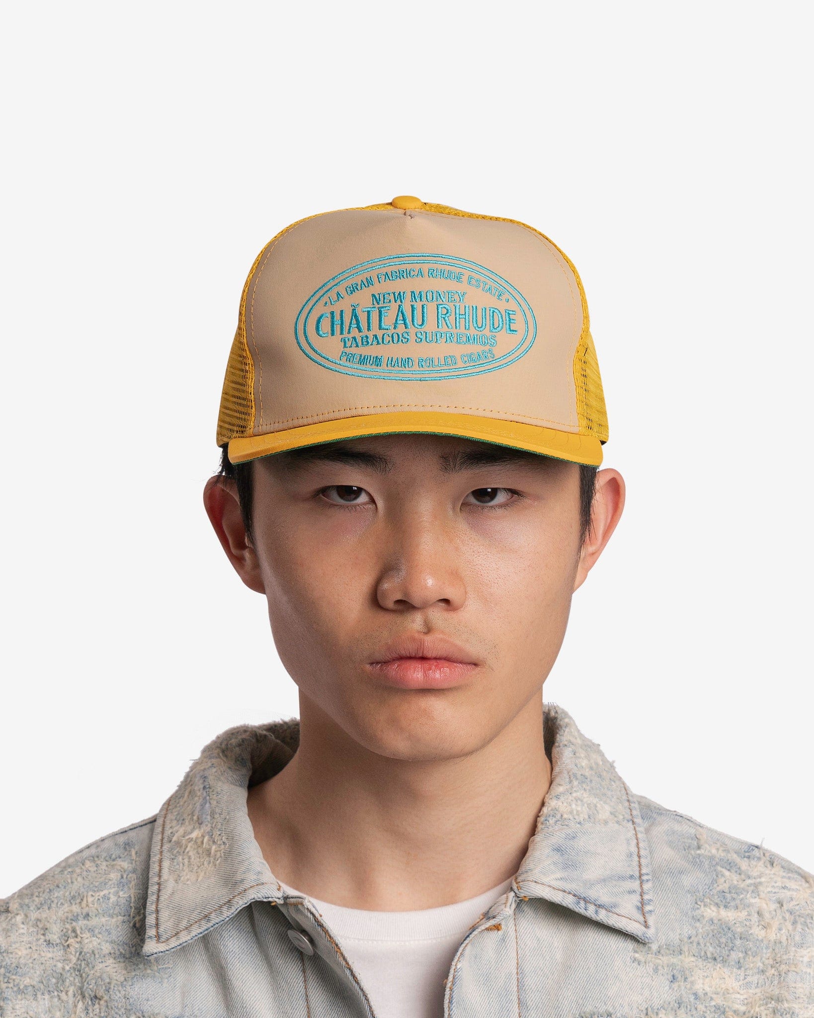 Rhude Chateau Trucker Hat in Yellow/Tan