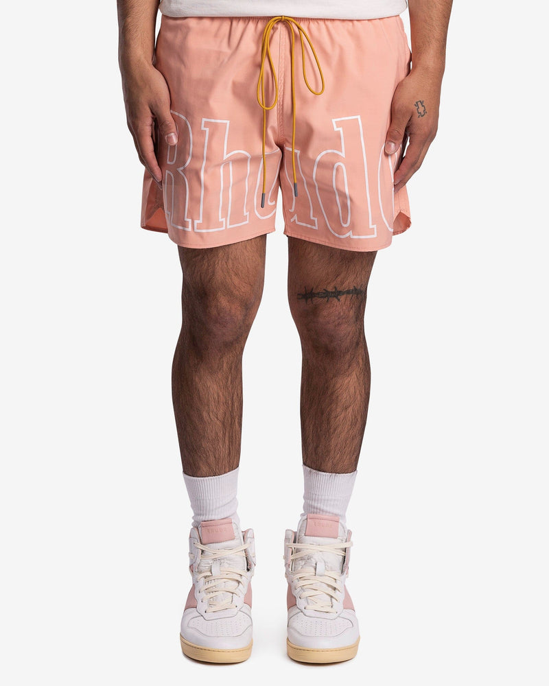 Rhude Logo Swim Trunk in Salmon Pink SVRN