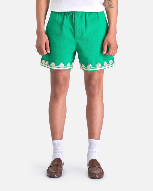 Bode Men's Shorts Ripple Applique Short in Ecru Green