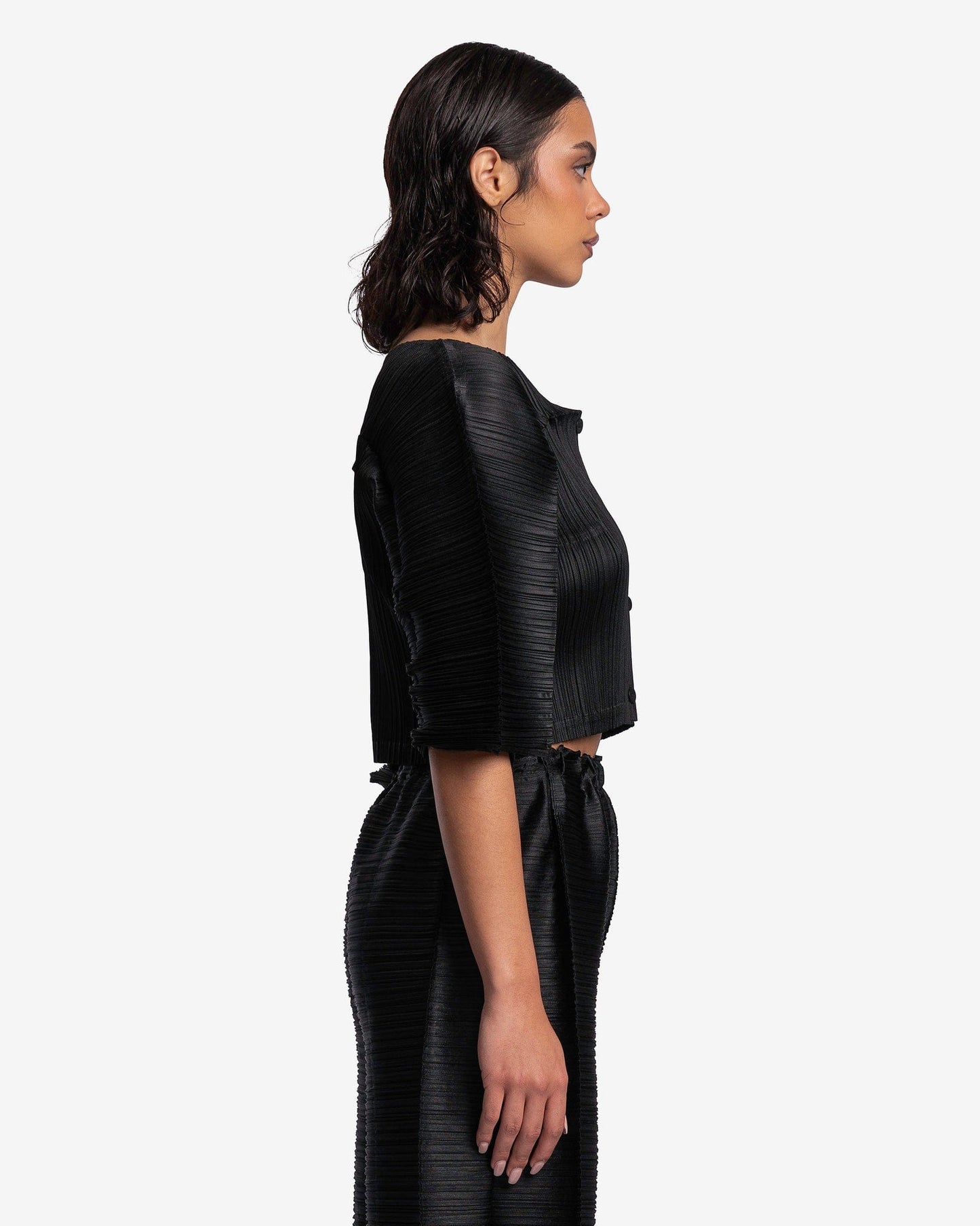 Pleats Please Issey Miyake Women Tops O/S Route Cardigan in Black